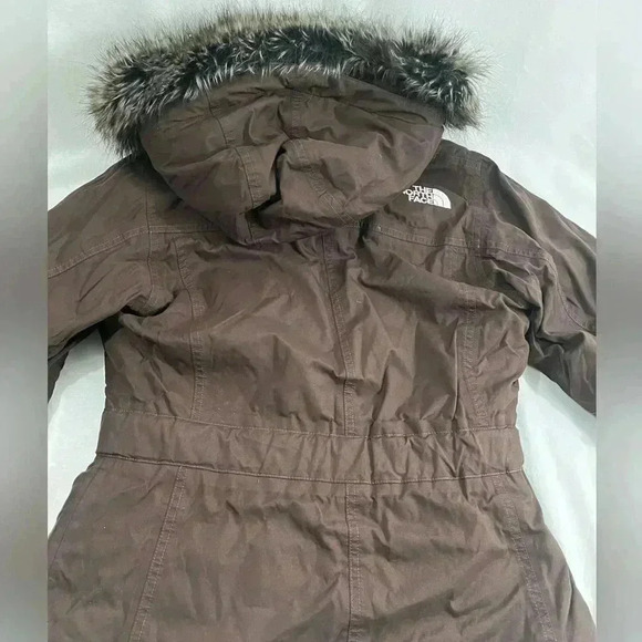 The North Face Goose Down Fur Hood Buckle Jacket Coat Hyvent Woman’s XS Brown B - Picture 3 of 13
